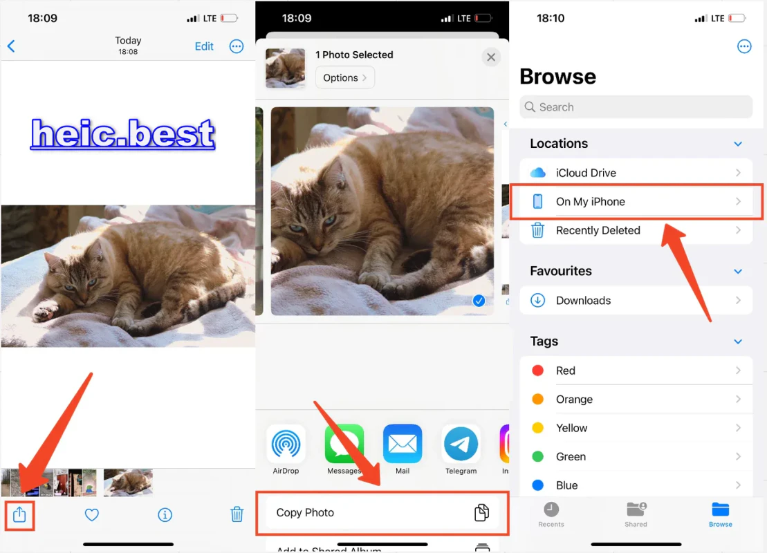 iPhone Photos and Files workflow to save HEIC as JPG
